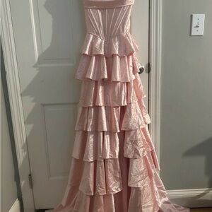 Elegant Pink Strapless Ruffle Prom Dress